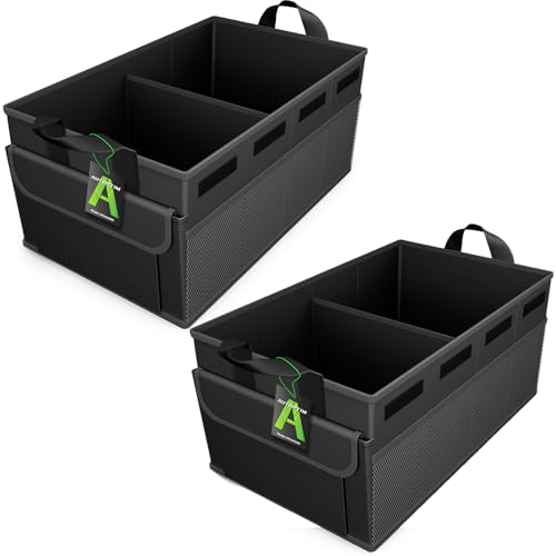AUTOPTIM Car Trunk Organizer - Collapsible Car Organizer with Non Slip Bottom & Multiple Pockets for Groceries, Trunk Storage with Base Panel for SUV Sedan Van, 2 Compartments (Black, Medium, 2 Pack) - size: Medium (2 Pack)