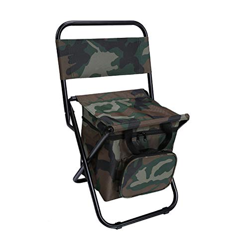 LEADALLWAY Fishing Chair with Cooler Bag Compact Fishing Stool Foldable Small Hunting Chair 12.2" Seat Depth,12.6" Seat Width - color: Camouflage