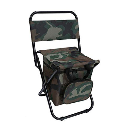 LEADALLWAY Fishing Chair with Cooler Bag Compact Fishing Stool Foldable Small Hunting Chair 12.2" Seat Depth,12.6" Seat Width - color: Camouflage