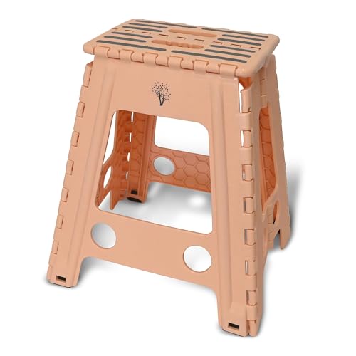 Inspired Living 18" Step Stool, Folding Step Stools for Adults, Plastic Foldable Step Stools Kids, Holds Up to 330 lbs, Collapsible Folding Stool for Kitchen, Bathroom, Bedroom - Blush/Grey - color: Blush/Grey, size: 18" High
