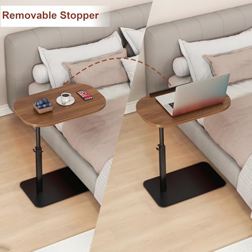 Solid Wood C Shaped Side Table for Sofa/Bed, Adjustable Height C Shaped End Table Metal Base, 360°Swivel/Flip Top Couch Tables That Slide Under, Small Spaces Laptop Stand Coffee Table (Wood) - color: Wood