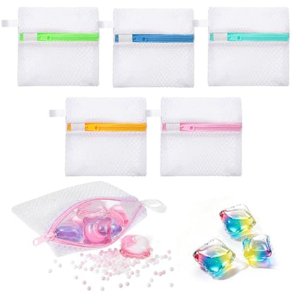 5 Pcs Anti-Sticking Laundry Pod Storage Bag Portable Laundry Pods Dissolution Protection Bag Scent Beads Bags Small Foldable Mesh Laundrys Durable Storage Bags for Pods Scented Beads