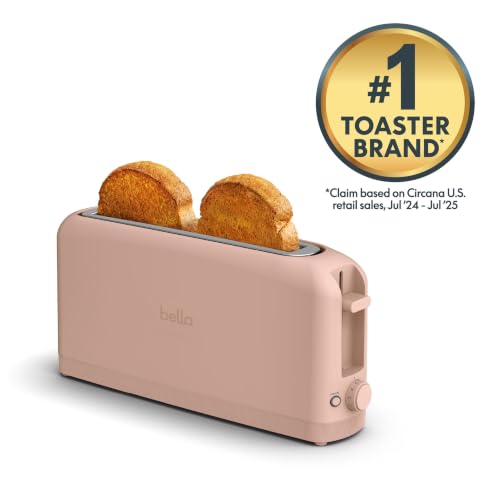 bella 2 Slice Slim Toaster, Fits-anywhere™ Kitchenware, 6 Setting Shade Control with Reheat & Cancel Buttons, Fits sourdough, 10” Long Slot, Anti Jam & Auto Shutoff, 900 Watt, Blossom - color: Blossom, size: 2 Slice