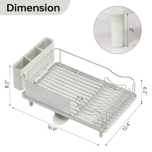 Stainless Steel Dish Drying Rack - Large Capcity 304 Grade Dish Drainer for Kitchen Counter with Drain Board, Utensil Holder & Detachable Cup Shelf, Rustproof Multifunctional Organizer, Light Green - color: Light Green