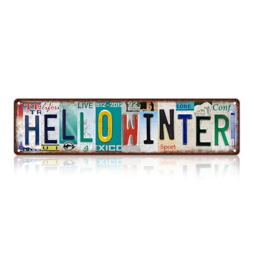 Vintage Hello Winter Metal Tin Signs Street Signs | Man Cave Wall Decor 16 x 4 Inches - color: Hello Winter