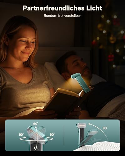 86lux Book Light, Reading Light for Book in Bed, USB Rechargeable LED Night Light with 3 Colors & Stepless Dimming, Aluminum Alloy Bookmark Light for Book Lovers, Aqua - color: Aqua