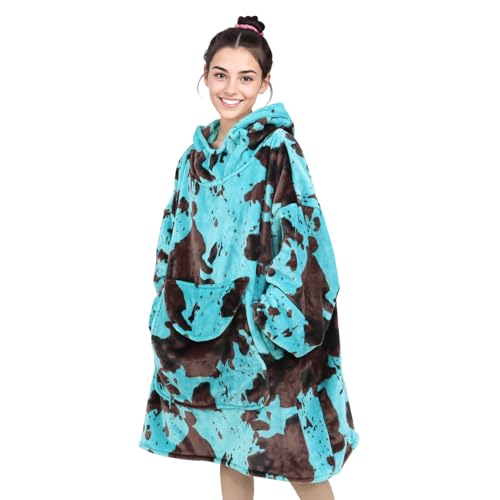 Turquoise Wearable Blanket Hoodie - Warm & Cozy Plush Fleece Sweatshirt Blanket Teal Blue Gifts for Men Women Birthday with Giant Hood Pocket and Sleeves - color: Black Blue, size: Adult