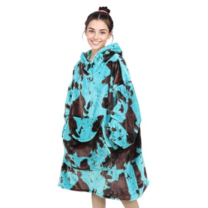 Turquoise Wearable Blanket Hoodie - Warm & Cozy Plush Fleece Sweatshirt Blanket Teal Blue Gifts for Men Women Birthday with Giant Hood Pocket and Sleeves - color: Black Blue, size: Adult