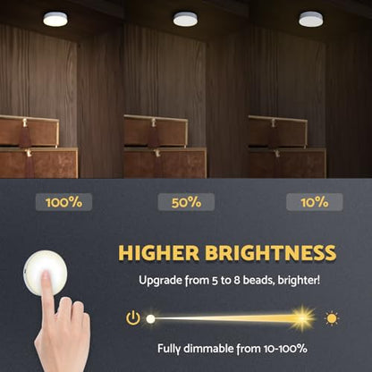 DAZZY DOT Rechargeable Puck Lights 2 Pack, Magnetic Tap Light 1000mAh Battery Powered, Warm Yellow, Dimmable Touch Light Stick on for Closet, Locker, Cabinet, Bedside, Kitchen - color: Warm Yellow