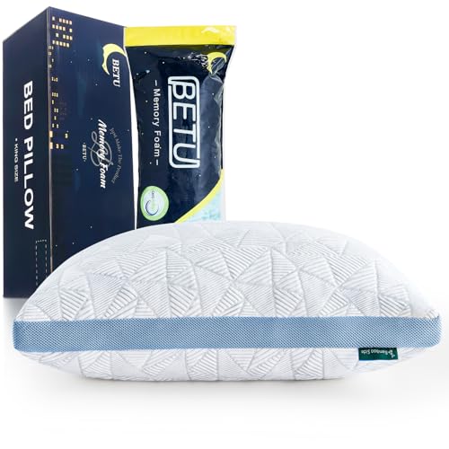 BETU Cooling Pillow Queen Size, Shredded Memory Foam Cool Pillow for Hot Sleepers, Adjustable Firm Soft Support Bed Pillows Perfect for Back Neck Pain and Side Sleeping with Pillow Case Cover, Blue - color: Blue, size: Queen (1 Count)