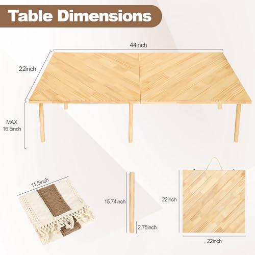 44x22 Low Floor Folding Picnic Table | Portable low table for 4-6, with adjustable height, mortise & tenon joints, and runner for beach picnics. - size: Small Size for 4