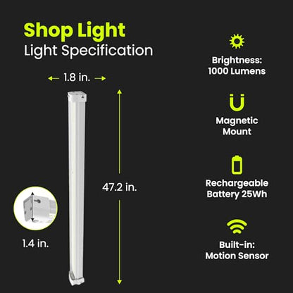 Feit Electric 4ft Rechargeable LED Shop Light, Motion Sensor, 4000K Cool White, Magnetic & Flush Mount, Utility Light for Garage & Workshop, 25Wh Battery (Up to 3 Hrs), SHOP4/840/25/MOT/BAT - size: 4FT., style: 25 Watt-Hours