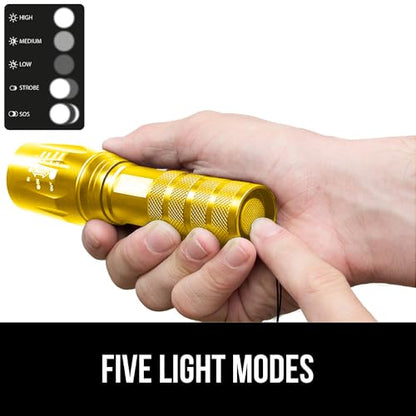 GORILLA GRIP Powerful LED Tactical Flashlight, 750 FT High Lumens 5 Adjustable Modes, Water Resistant, Ultra Bright Zoom Flashlights, Small Mini Flash Light, Camping, Night Dog Walking, Gold - color: Yellow Gold