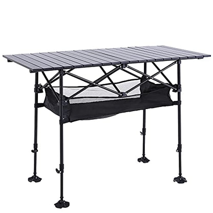ALPHA CAMP Camping Table Outdoor Portable Adjustable Aluminum Table with Storage for Grill Travel Picnic Beach BBQ Backyards