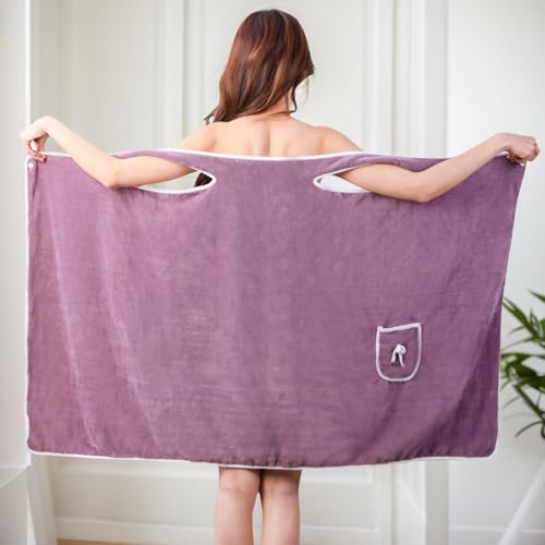 Unisex Bath Towel, Wearable After Bath Towel Set, Wearable Quick Dry Shower Gym Towel(53" x 31", Purple) - color: Purple, size: S(135X80CM)