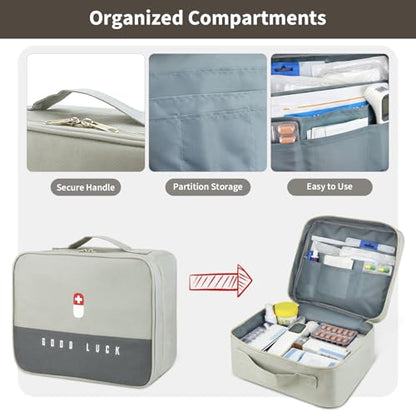 First Aid Bag Empty, Multifunction Emergency Medicine Storage Bag for Outdoor Camping Hiking Travel Emergency (Light Grey)