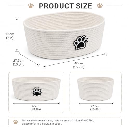 Woven Basket,Dog Toys Basket with Handle,Cute Cotton Gift Baskets Empty for Puppy Leash,Blanket Food, Accessories Pet and Household Storing - color: White