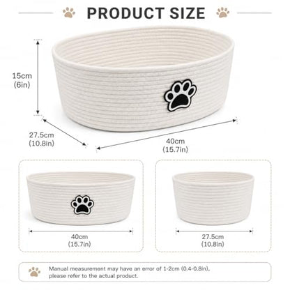 Woven Basket,Dog Toys Basket with Handle,Cute Cotton Gift Baskets Empty for Puppy Leash,Blanket Food, Accessories Pet and Household Storing - color: White