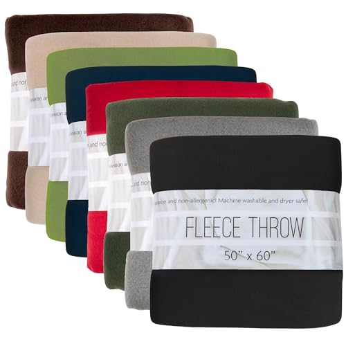(24 Pack) Bulk Fleece Fall Throw Blankets 50x60 for Wedding Favors, Homeless Women, Men, Homes, Bed, Sofa, Couch, Office, Pet Blankets, Travel | Soft Warm Lightweight Throw Blankets in Bulk (8 Color) - color: 8 Color