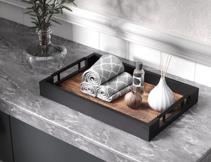 Fibogollo Wooden Serving Tray with Metal Handles,15x9.8in Ottoman Decorative Trays Platter for Coffee Table,Living Room,Bar,Party,Medium - size: 15" x 9.8" x 1.8"