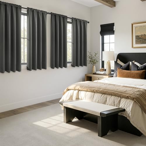 MIULEE Blackout Curtains 4 Panels Sets Dark Grey 72 Inch Length, Top and Bottom Rod Pocket Room Darkening Curtains for Bedroom Windows, 4 Pack Solid Thermal Insulated Light Blocking Curtain Drapes - color: Dark Grey, size: 40"W x 72"L (Pack of 4)