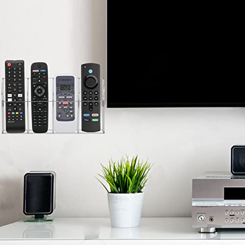 HBlife Acrylic Remote Holder Organizer, Clear TV Remote Control Wall Mount Caddy for Bedside, 4 Compartments - style: 4 Compartment