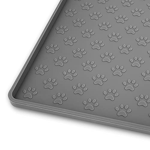Ptlom Pet Placemat for Dog and Cat, Mat for Prevent Food and Water Overflow, Suitable for Small, Medium and Big Pet, 18" 12", Grey, Silicone - color: Grey, size: 18"L x 12"W