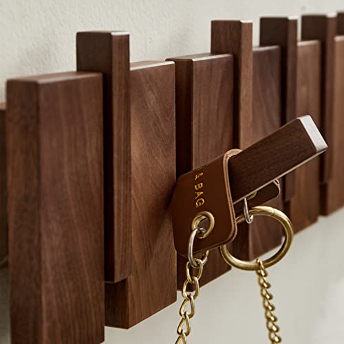 QUELLANCE Wooden Coat Hooks Wall Mounted, Coat Rack Hanger Wall Mount with 4 Hooks, Heavy Duty Coat Hooks for Hanging Coats/Keys/Hats/Robe&Towels/Plants/Bags, Home Decor Gift, Walnut - size: 4 Hooks