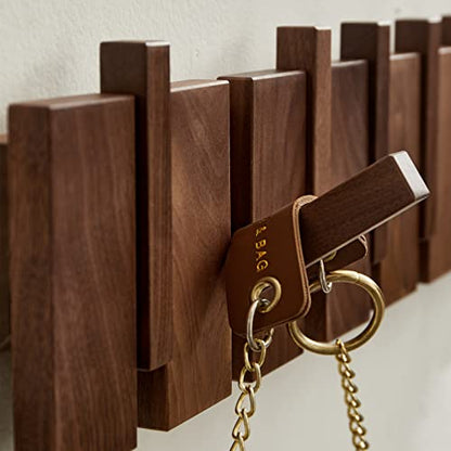 QUELLANCE Wooden Coat Hooks Wall Mounted, Coat Rack Hanger Wall Mount with 4 Hooks, Heavy Duty Coat Hooks for Hanging Coats/Keys/Hats/Robe&Towels/Plants/Bags, Home Decor Gift, Walnut - size: 4 Hooks