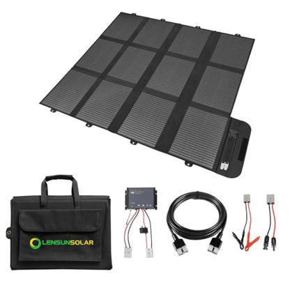 LENSUNSOLAR 300W 12V Portable Solar Panel Blanket with Anderson Connectors for Solar Generator Power Station, Lightweight, with 20A MPPT Charger Controller - size: 300W+MPPT
