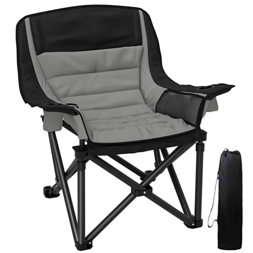 Outsunny Double Camping Chair for Adults, Padded Folding Camp Chair for 2 Person with Armrest, Wine Glass Holder, Cup Holder, Carry Bag for Outdoor Sports, Picnics, Supports up to 552 lbs. - color: Black and Gray/Single