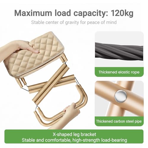 Portable Backpack Stool, Lightweight Folding Seat for Hiking | Durable Steel Construction, Thickened Fabric Seat, Easy Carrying, Outdoor Adventures, Travel-Friendly Design - color: Khaki