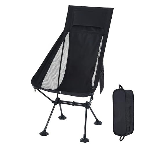 High Back Lightweight Camping Chair for Adults with Wide Seat and Head Support,Ultralight Compact Backpacking Chair with Anti-Sinking Large Feet and Storage Bag for Travel,Naturehike,Hiking - color: Blcak