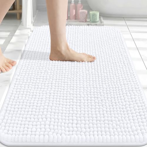 Arotive Bathroom Rugs 34" x 21", Ultra Soft Absorbent Chenille Bath Rugs, Non-Slip Rubber Backing, Machine Washable Bath Mats for Bathroom Floor, Tub and Shower, Home Decor Accessories, White - color: White, size: 34" X 21"