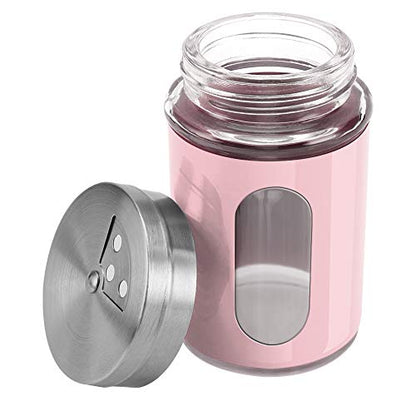 Accmor 2pcs Salt and Pepper Shakers,Stainless Steel Shaker for Salt Powder Sugar Cinnamon Pepper, Spice Dispenser with Adjustable Pour Holes,Pink - color: Pink
