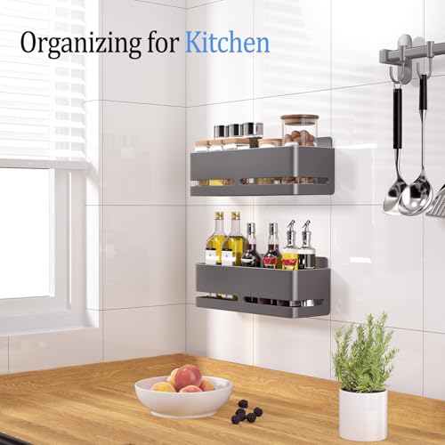 Shower Caddy 2-Pack Shower Shelf, Heavy-Duty Bathroom Storage Shelf | Large Capacity No-Drill Bathroom Organizer, Gray Aluminum Storage Basket, Adhesive Installation - size: Grey-2 layers