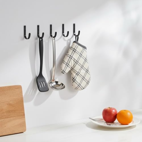 4 Pack Wall Hooks，Metal Hooks Hold up to 22 LB，Hooks Wall Mount for Hanging Towel/Coat/Bag/Keys/Cups，Ideal for Bathroom，Outdoor，Closet，Kitchen, Garage, Black - color: Black