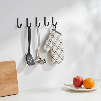 4 Pack Wall Hooks，Metal Hooks Hold up to 22 LB，Hooks Wall Mount for Hanging Towel/Coat/Bag/Keys/Cups，Ideal for Bathroom，Outdoor，Closet，Kitchen, Garage, Black - color: Black
