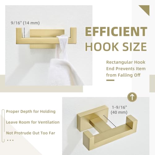 Angle Simple Towel Hook Brushed Gold, SUS304 Stainless Steel Double Robe Coat Hook, Hand Towel Holder Bathroom Wall Mount - color: Brushed Gold, size: 1 Pack