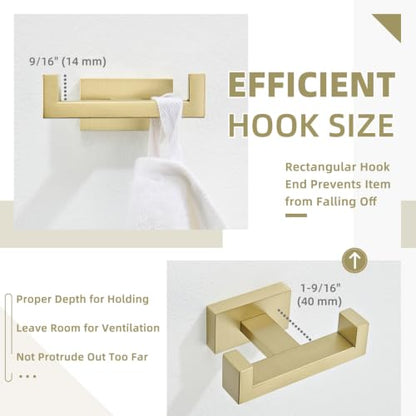 Angle Simple Towel Hook Brushed Gold, SUS304 Stainless Steel Double Robe Coat Hook, Hand Towel Holder Bathroom Wall Mount - color: Brushed Gold, size: 1 Pack