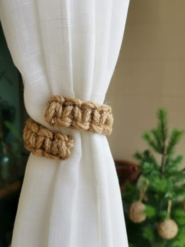 Braided Outdoor Curtain Tiebacks for Drapes, Rustic Curtain holdbacks 4 Pack, Handmade Decorative Curtain Ties for Sheer/Light Weight Drapes of Home Office Bedroom Window