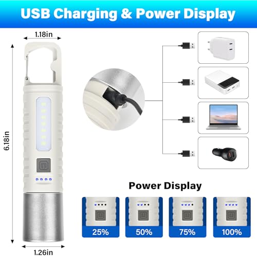 Small Rechargeable LED Flashlight, 500LM Ultra-Lightweight Handheld Light with COB Side Light, Zoomable, 4 Modes, USB-C, Perfect for Camping, Power Outage, Home Emergency