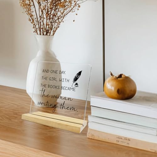 Writer Gifts for Women Men,the Girl With the Book Became the Woman Writing them Acrylic Sign for Home Office Desk Shelf - color: Purple