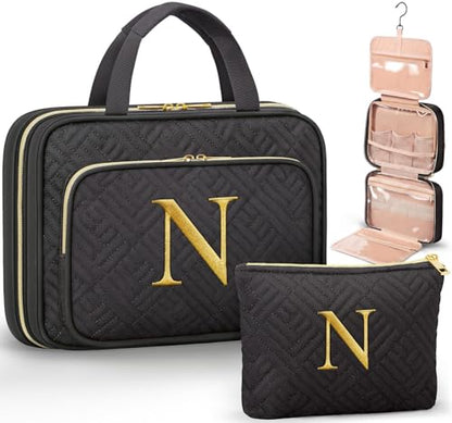 Personalized Gifts for Women, Initial Toiletry Bag Hanging Travel Organizer & Makeup Cosmetic Bag with Embroidery Letter Teacher Appreciation Gift Birthday Mothers Day Gifts for Mom Wife Friend Sister - style: N