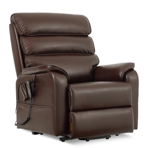 DYNOX Large Power Lift Recliner Chair for Elderly, Dual Motor Lay Flat Lift Chair with Heat and Massage, Infinite Position Reclining Chair, 400 lbs Capacity, Breathable Faux Leather, Brown, 9298 - color: Faux Leather Brown, size: Large - Wide