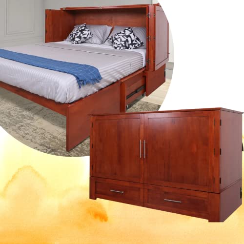 Daily Delight Murphy Cabinet Chest Bed with Charging Station & 6" Memory Foam Mattress, Queen (Cherry) - color: Cherry