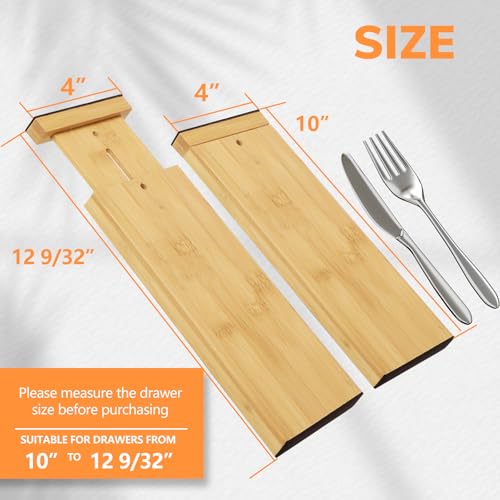 BAMEOS 4" High Bamboo Drawer Dividers - Adjustable Small Drawer Organizer - Kitchen, Dresser, Bathroom, Bedroom & Office - 4-pack - size: 4''H, 10''-12.28''L