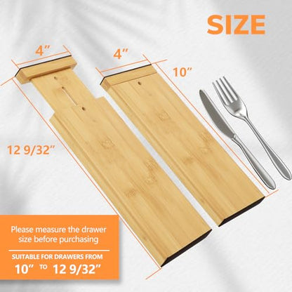 BAMEOS 4" High Bamboo Drawer Dividers - Adjustable Small Drawer Organizer - Kitchen, Dresser, Bathroom, Bedroom & Office - 4-pack - size: 4''H, 10''-12.28''L