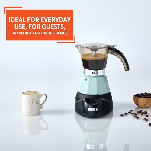 IMUSA 3 or 2 Cup Electric Mint Espresso Maker, Compact Moka Coffee Machine with Keep Warm Function, Detachable Base, Cuban & Italian Coffee Brewer, Mint & Black - color: Mint, size: 3 Cup