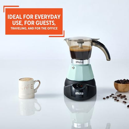 IMUSA 3 or 2 Cup Electric Mint Espresso Maker, Compact Moka Coffee Machine with Keep Warm Function, Detachable Base, Cuban & Italian Coffee Brewer, Mint & Black - color: Mint, size: 3 Cup